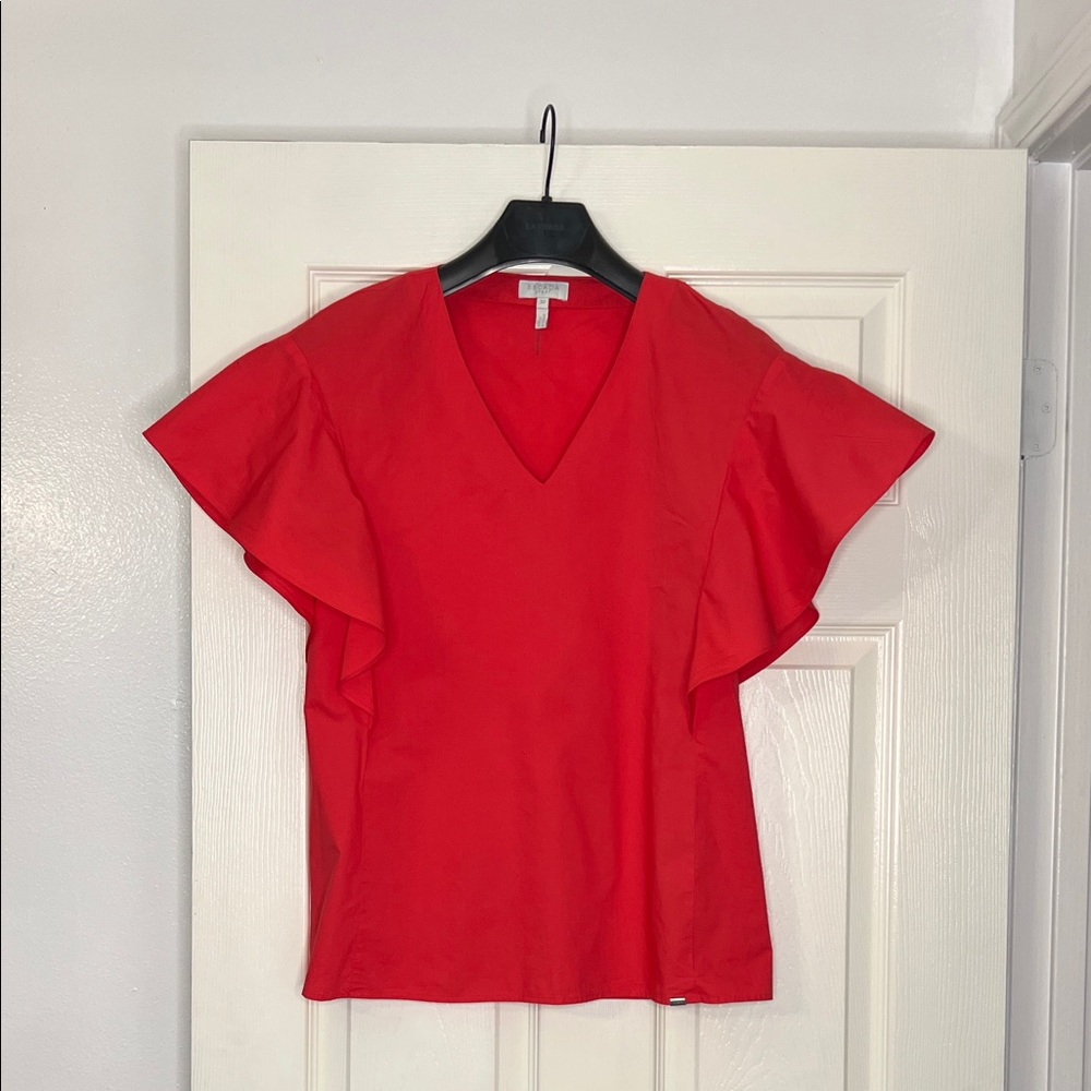 Escada Bold Red Flutter Sleeve Blouse